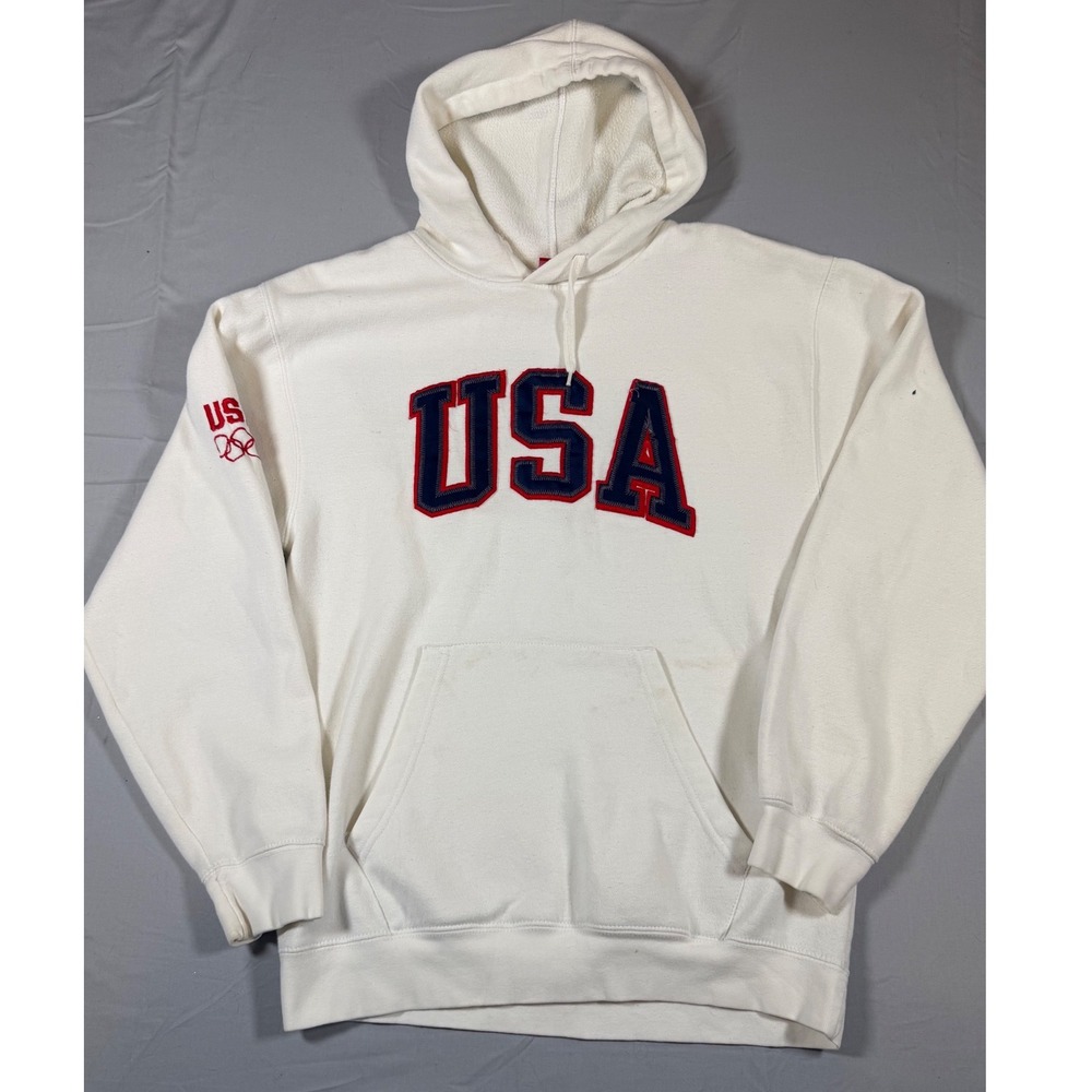 Team USA Olympic Committee Hoodie Mens L White USA Logo Pullover Sweatshirt